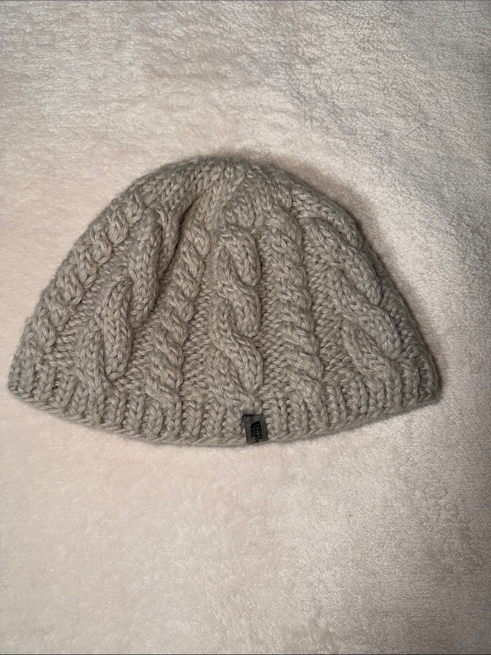 The North Face Alyu Beanie Grey Cable Knit Alpaca Wool Blend Fleece Lined Hat OS